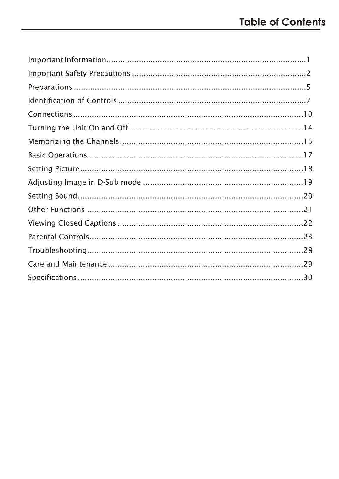 Audiovox FPE2006 manual Table of Contents 