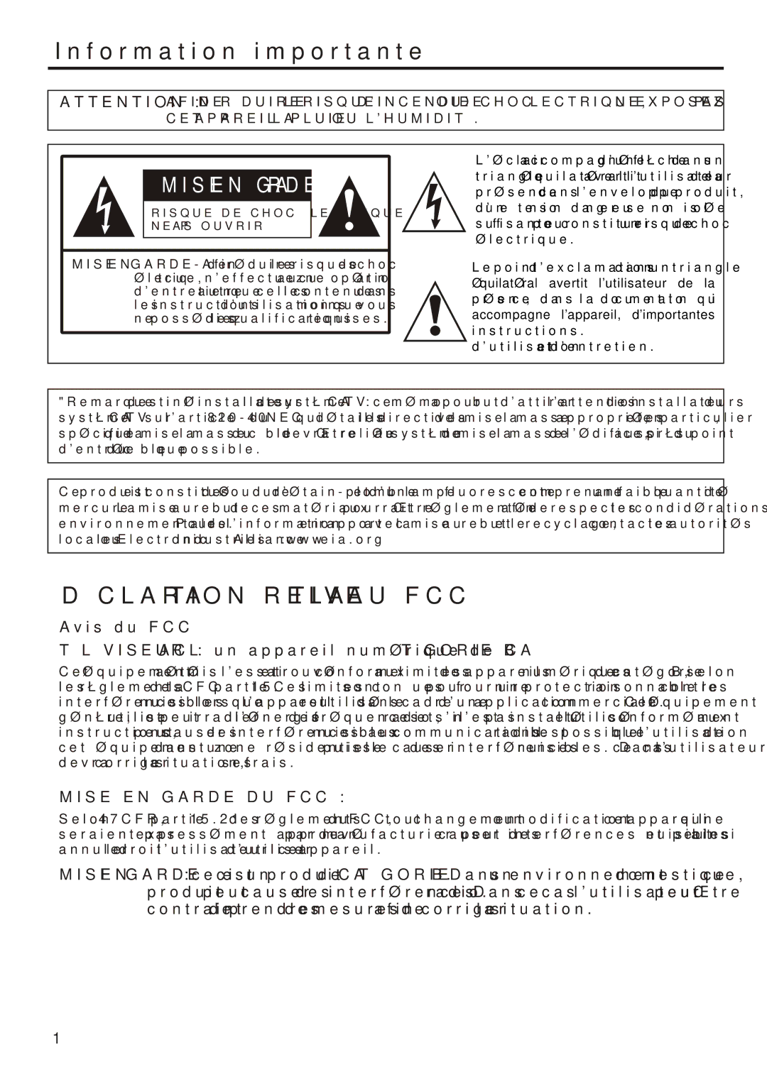 Audiovox FPE2006 manual Déclaration Relative AU FCC 