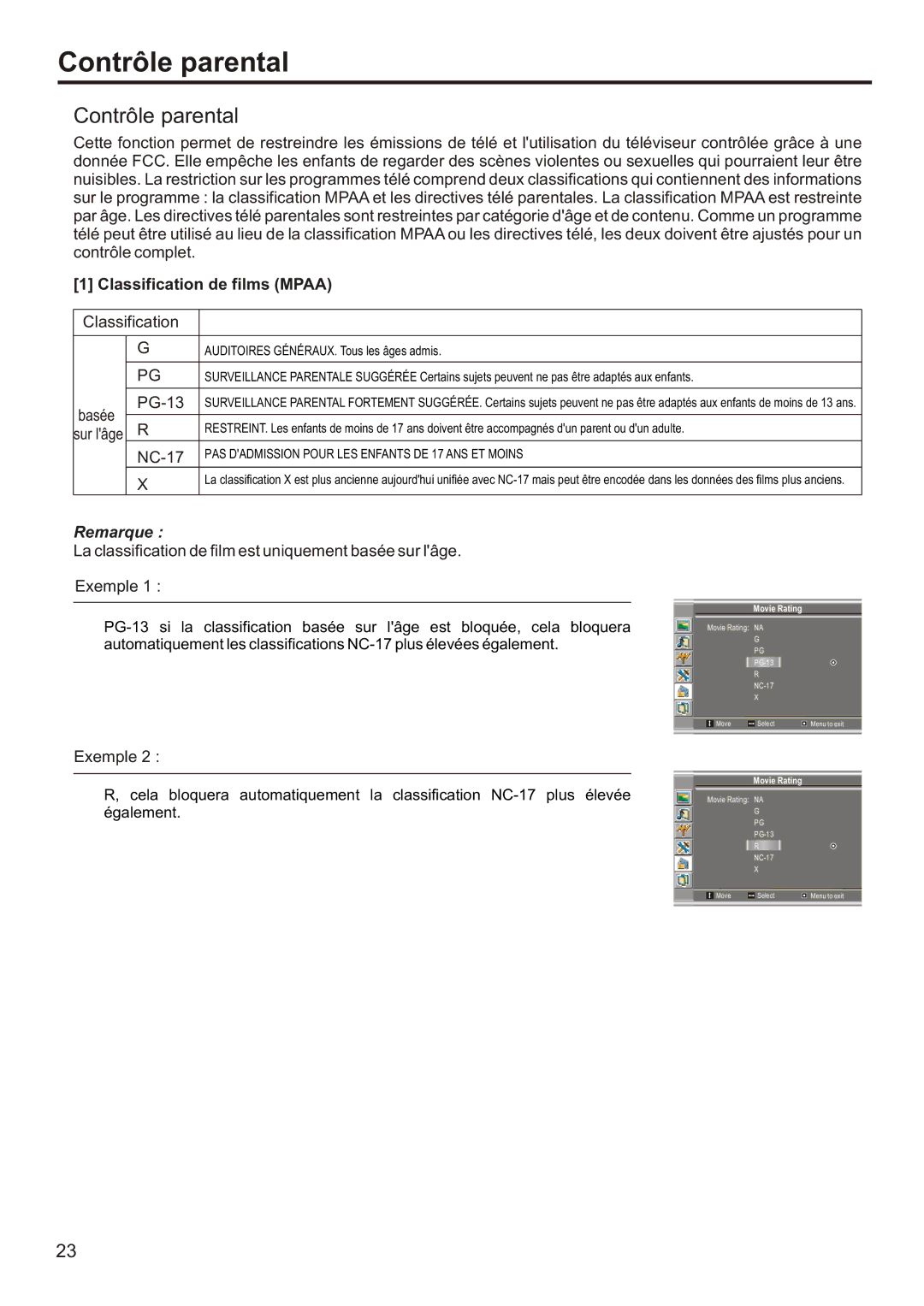 Audiovox FPE2006 manual Contrôle parental 