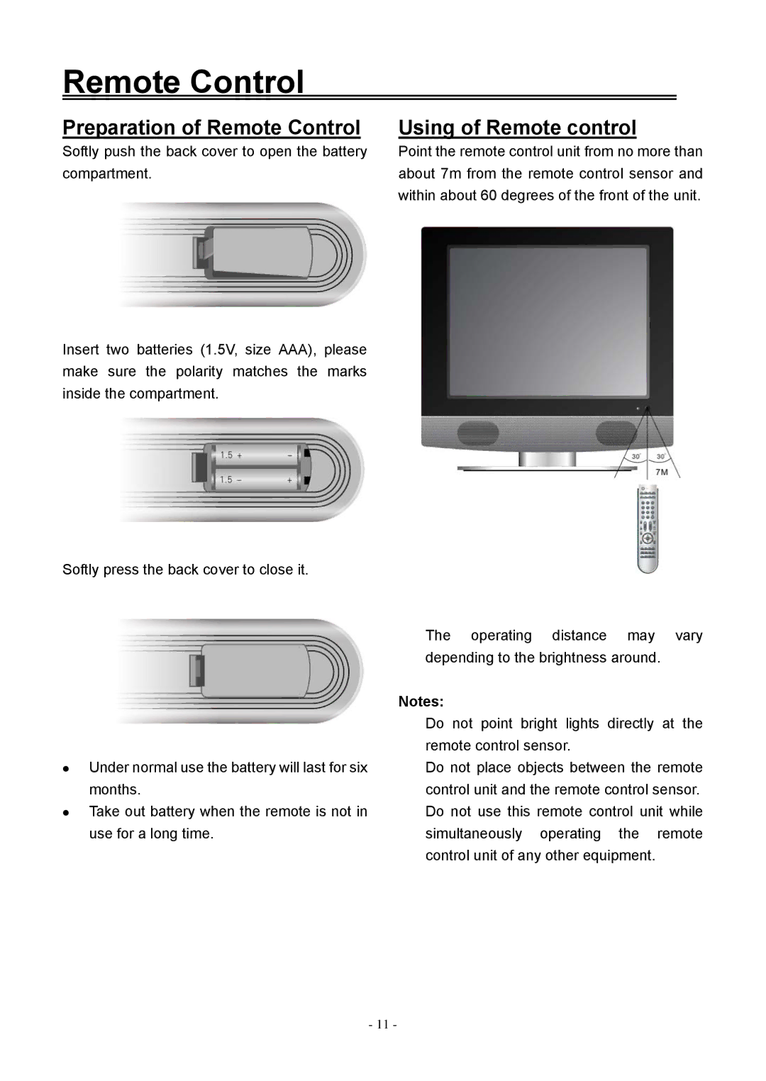 Audiovox FPE2006DV operating instructions Preparation of Remote Control, Using of Remote control 