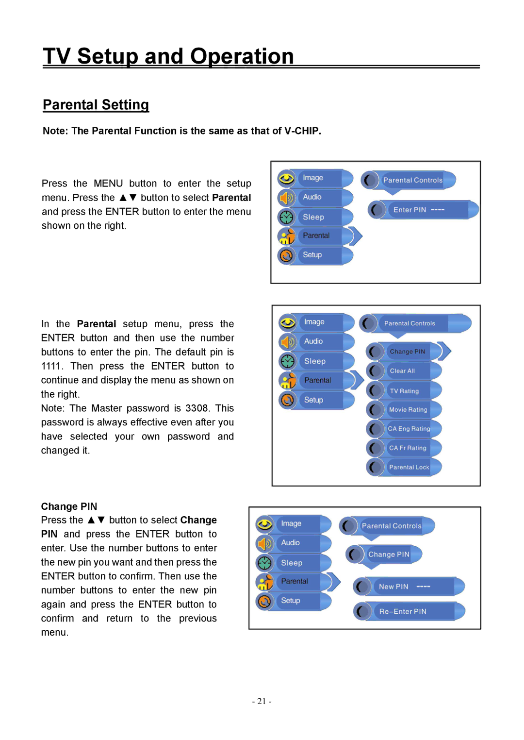 Audiovox FPE2006DV operating instructions Parental Setting, Change PIN 