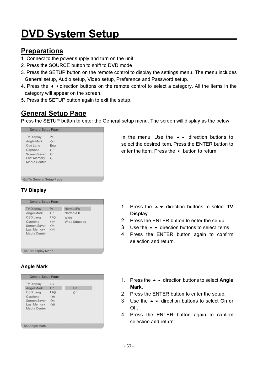 Audiovox FPE2006DV operating instructions DVD System Setup, General Setup 