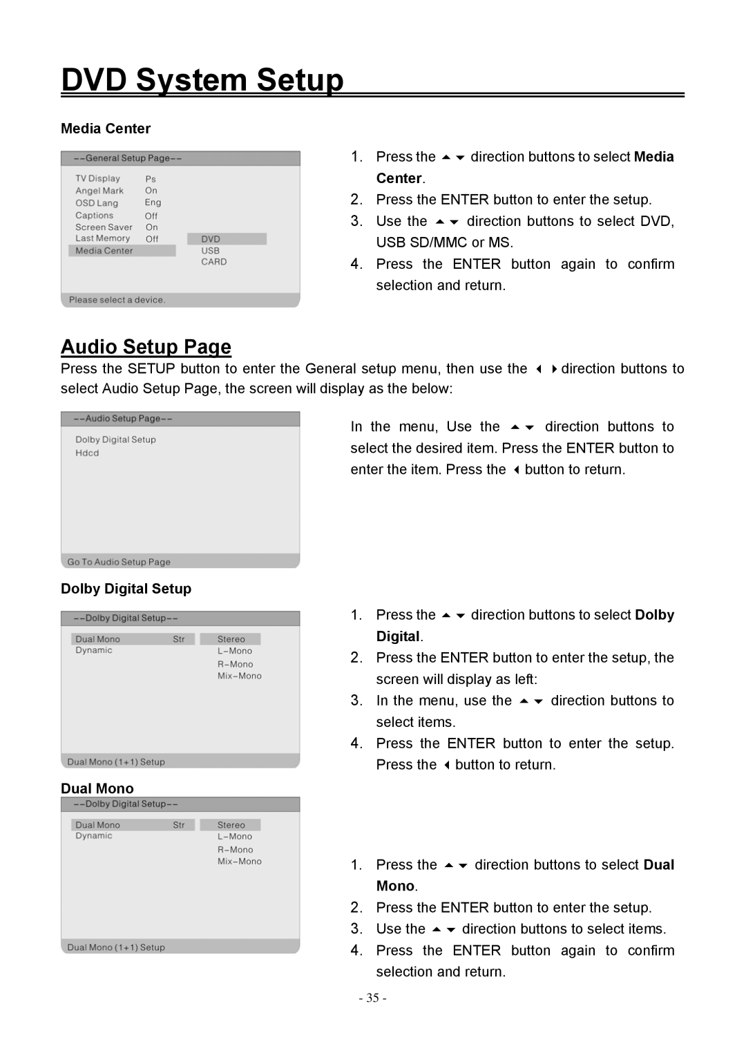 Audiovox FPE2006DV operating instructions Audio Setup 