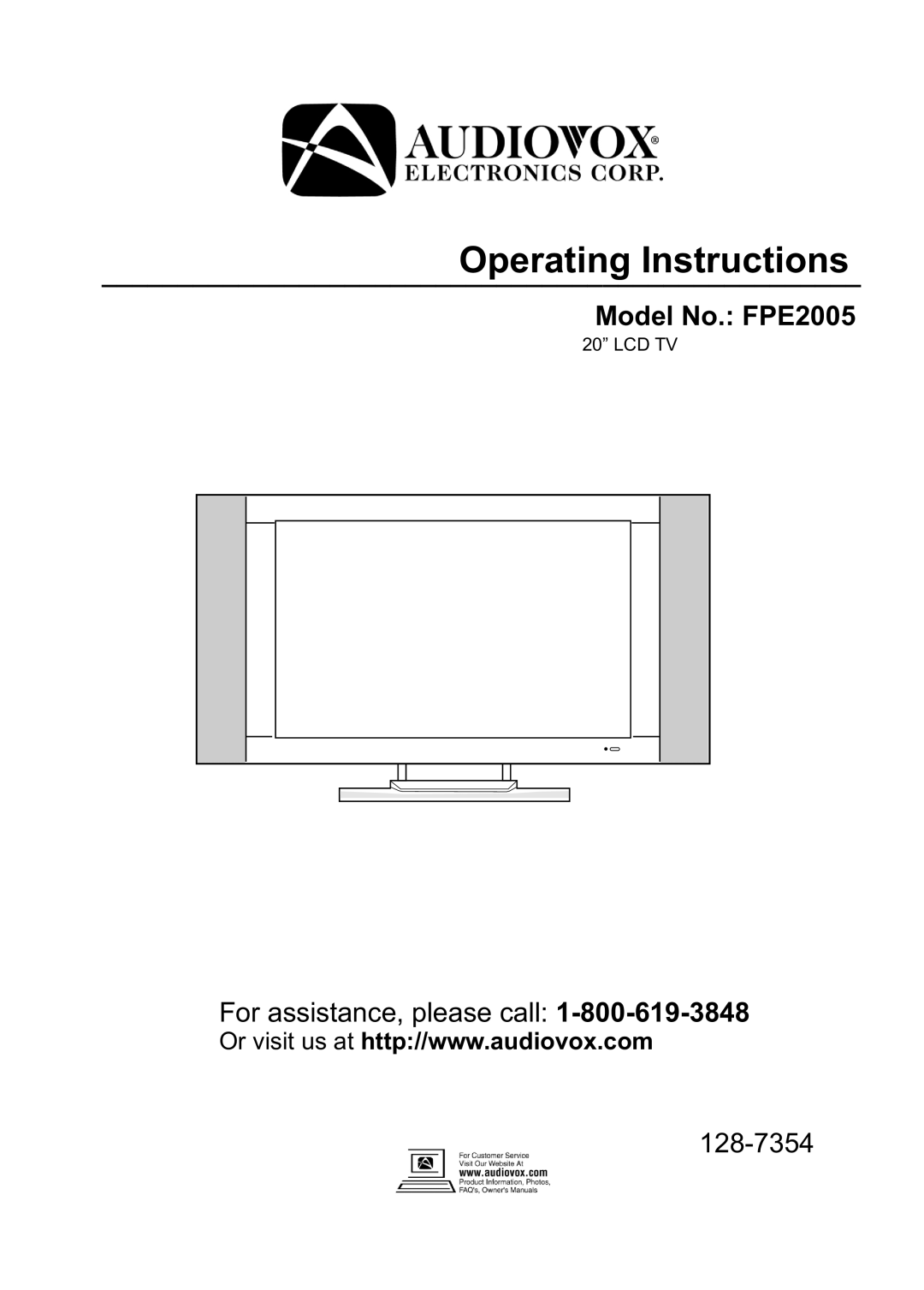 Audiovox FPE2705 operating instructions Operating Instructions, Model No. FPE2005 