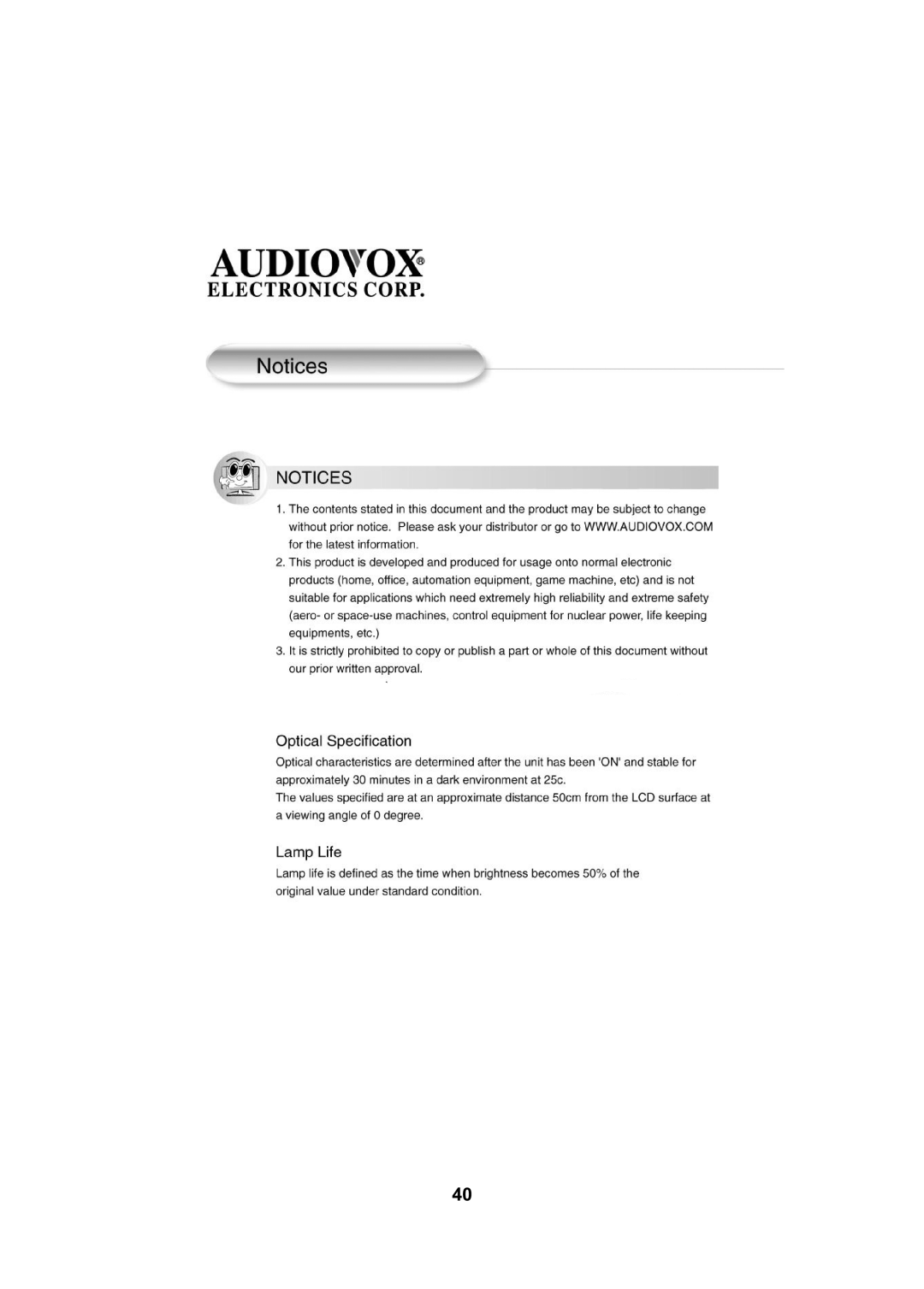 Audiovox FPE2705 operating instructions 