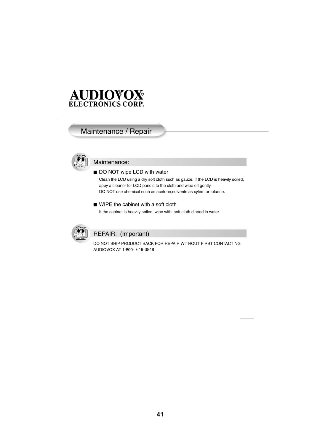 Audiovox FPE2705 operating instructions 619-3848 