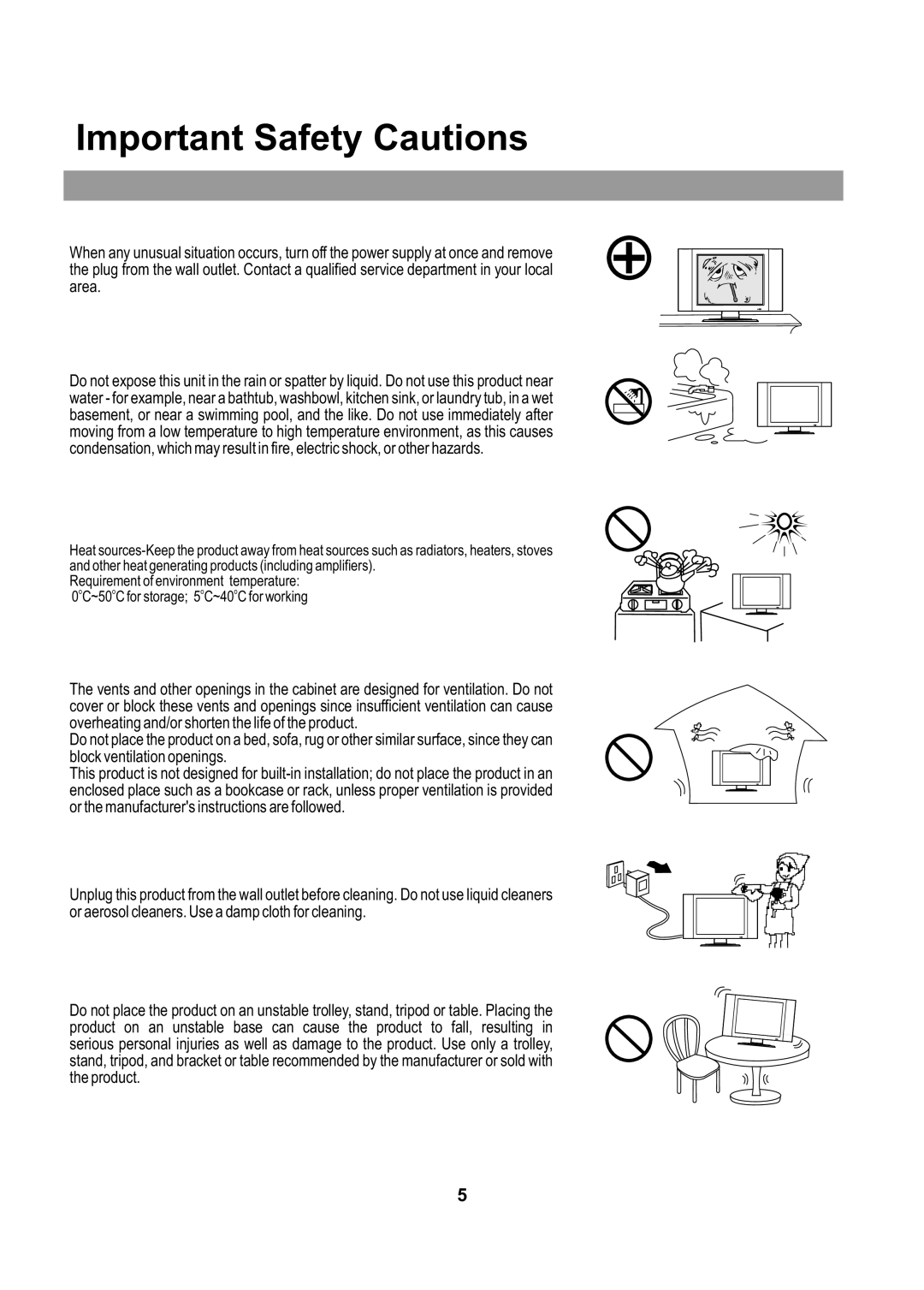 Audiovox FPE2705 operating instructions Important Safety Cautions 