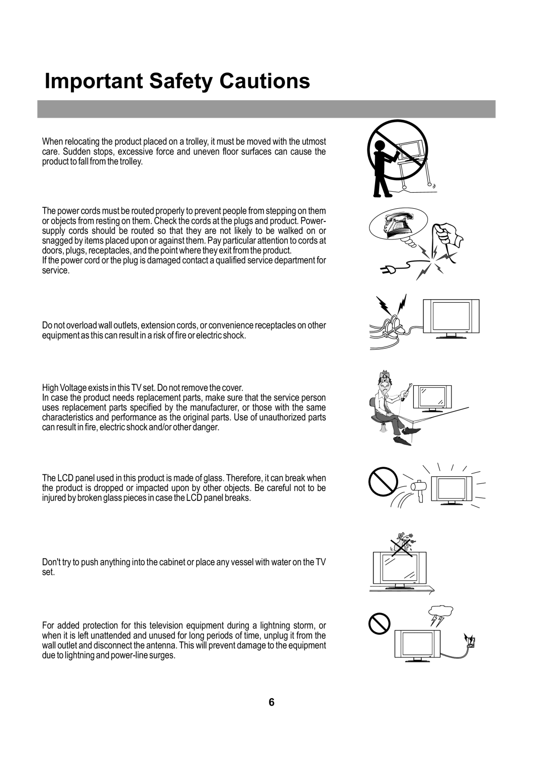 Audiovox FPE2705 operating instructions Important Safety Cautions 