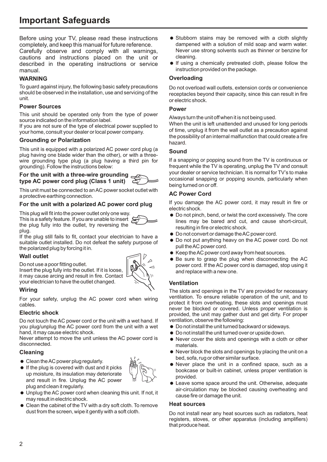 Audiovox FPE2706 operation manual Important Safeguards 