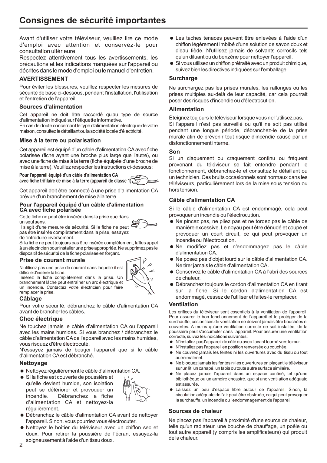 Audiovox FPE2706 operation manual Consignes de sécurité importantes 