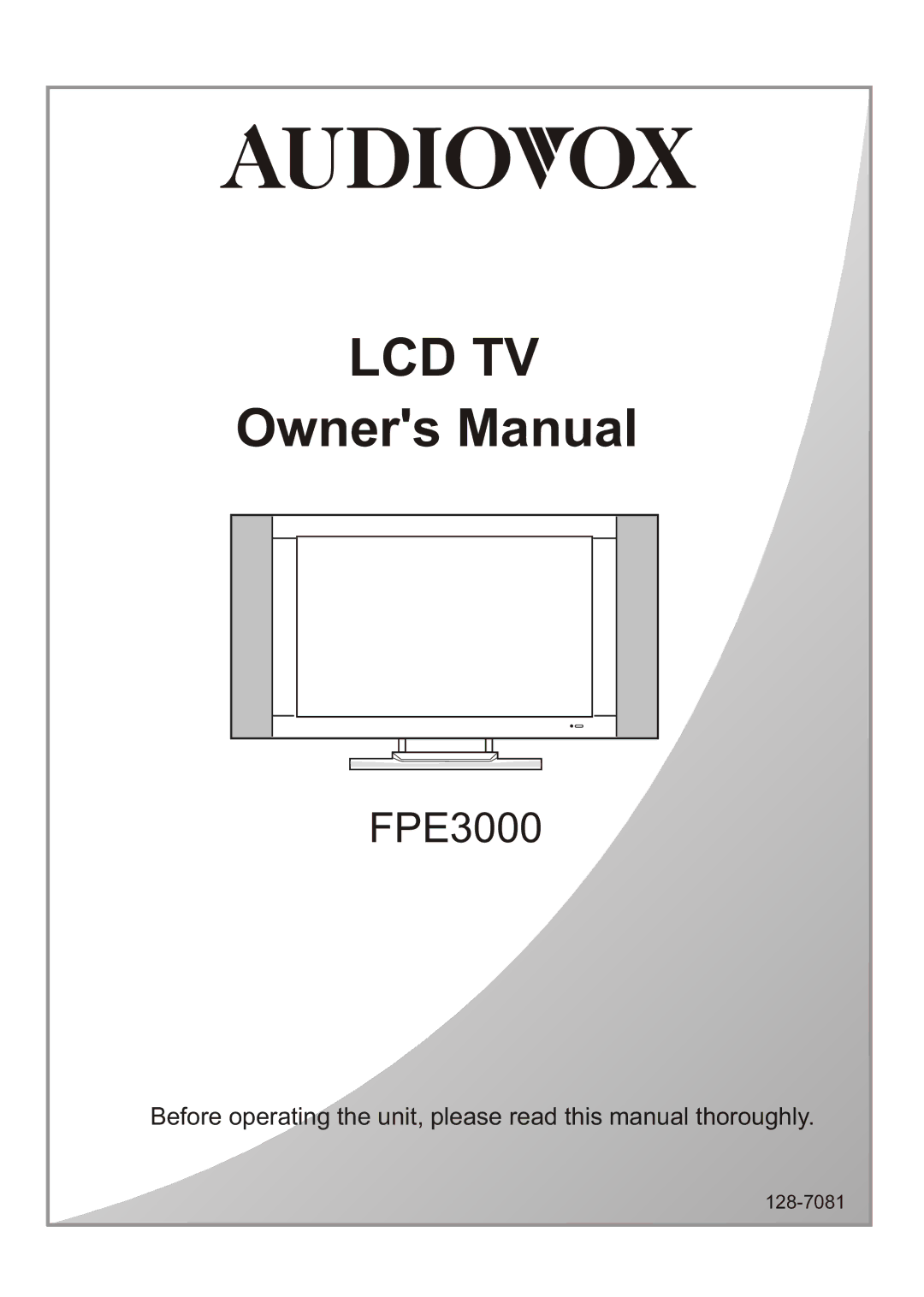 Audiovox FPE3000 owner manual Lcd Tv 