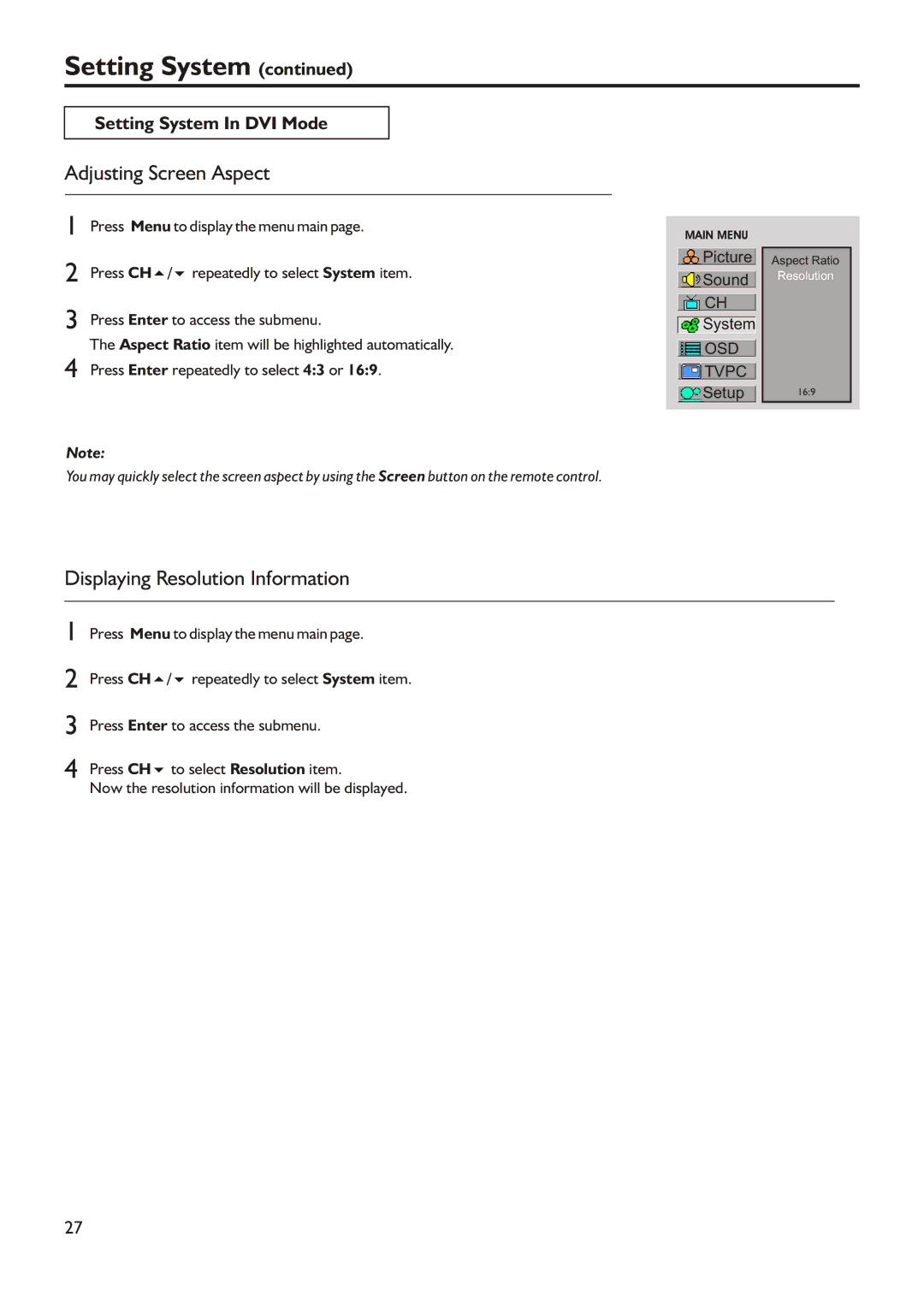 Audiovox FPE3205 manual Setting System In DVI Mode 