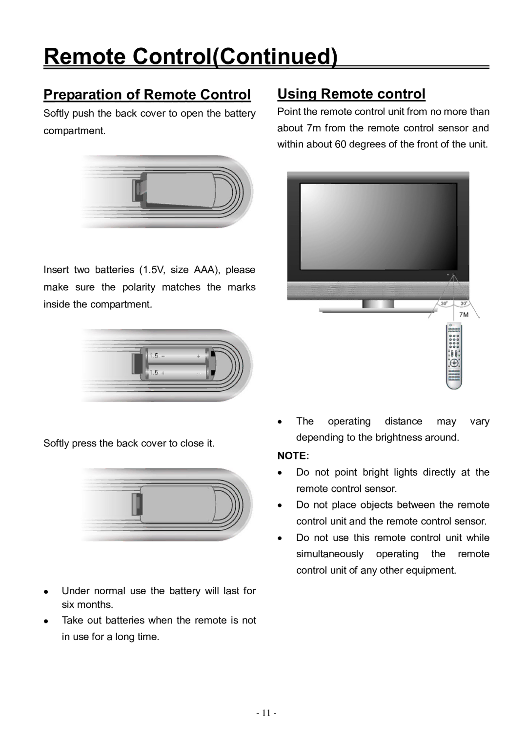 Audiovox FPE3206DV manual Preparation of Remote Control, Using Remote control 