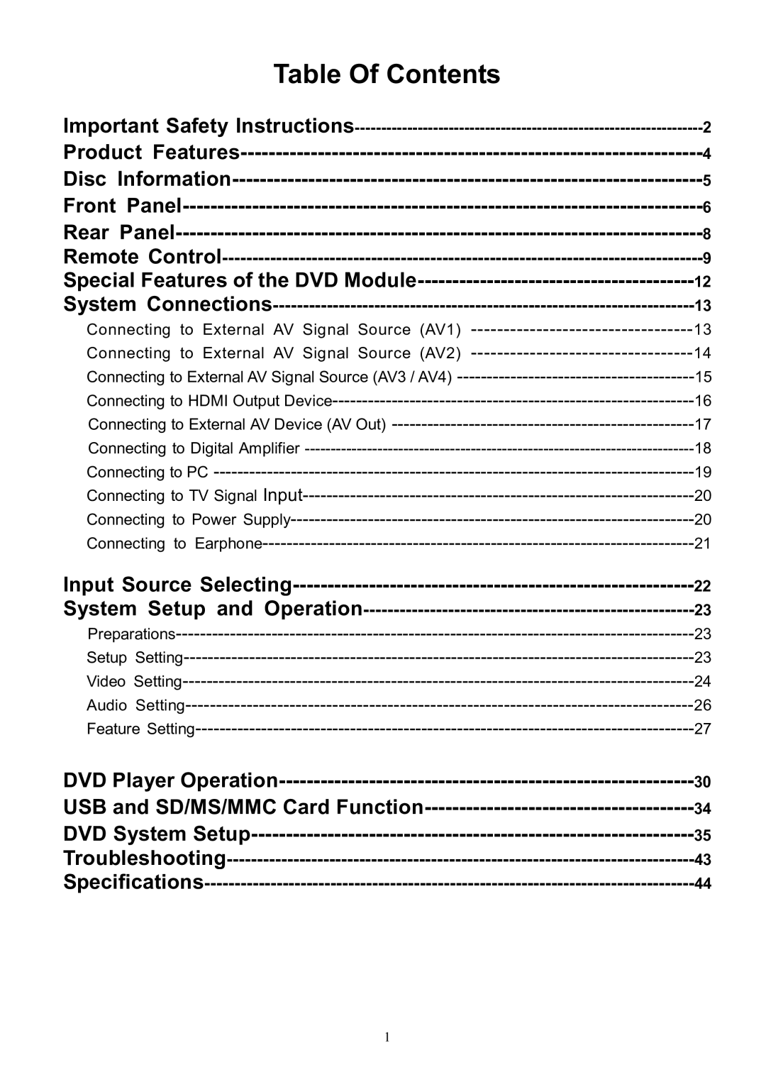 Audiovox FPE3206DV manual Table Of Contents 