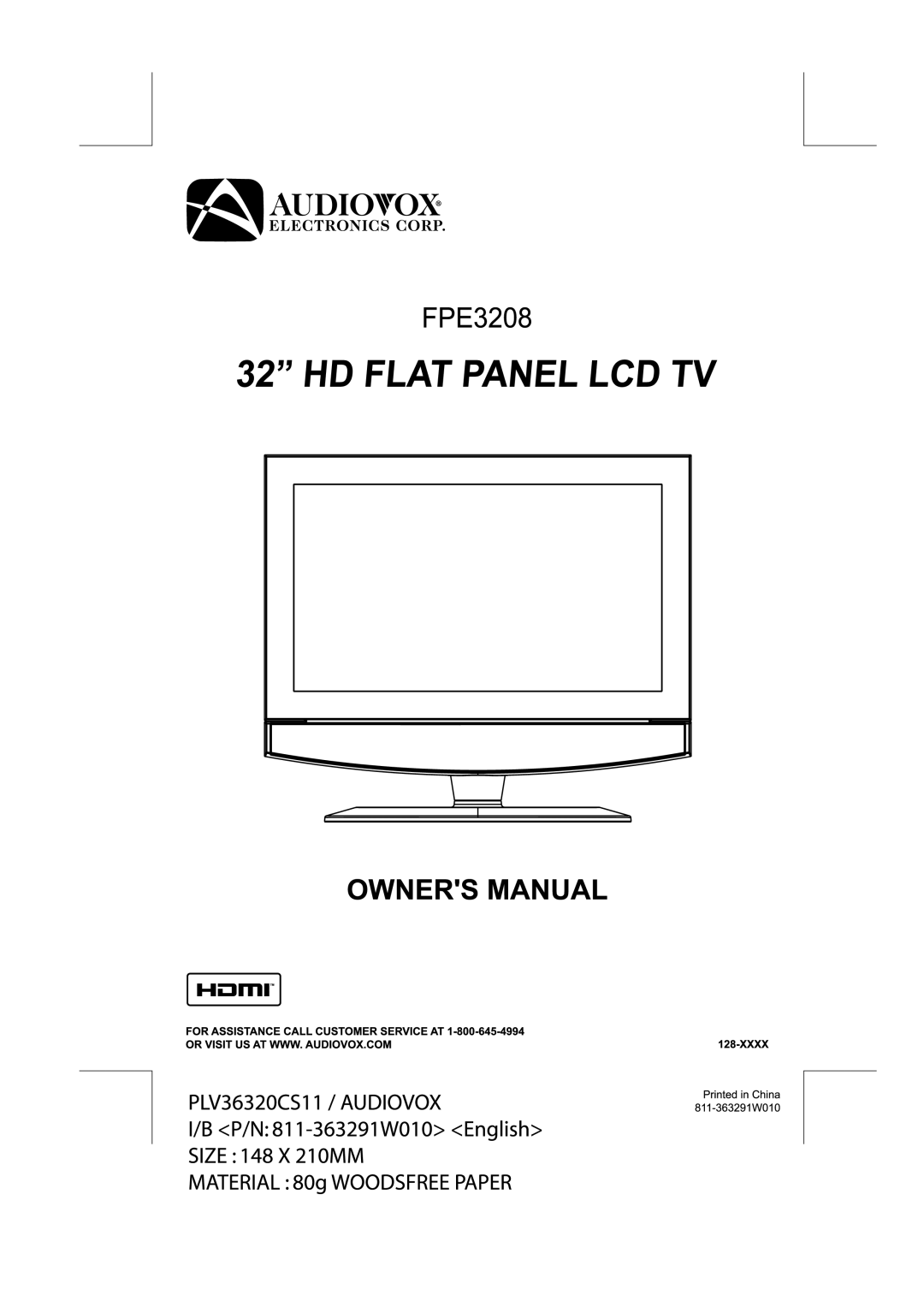 Audiovox FPE3208 manual 