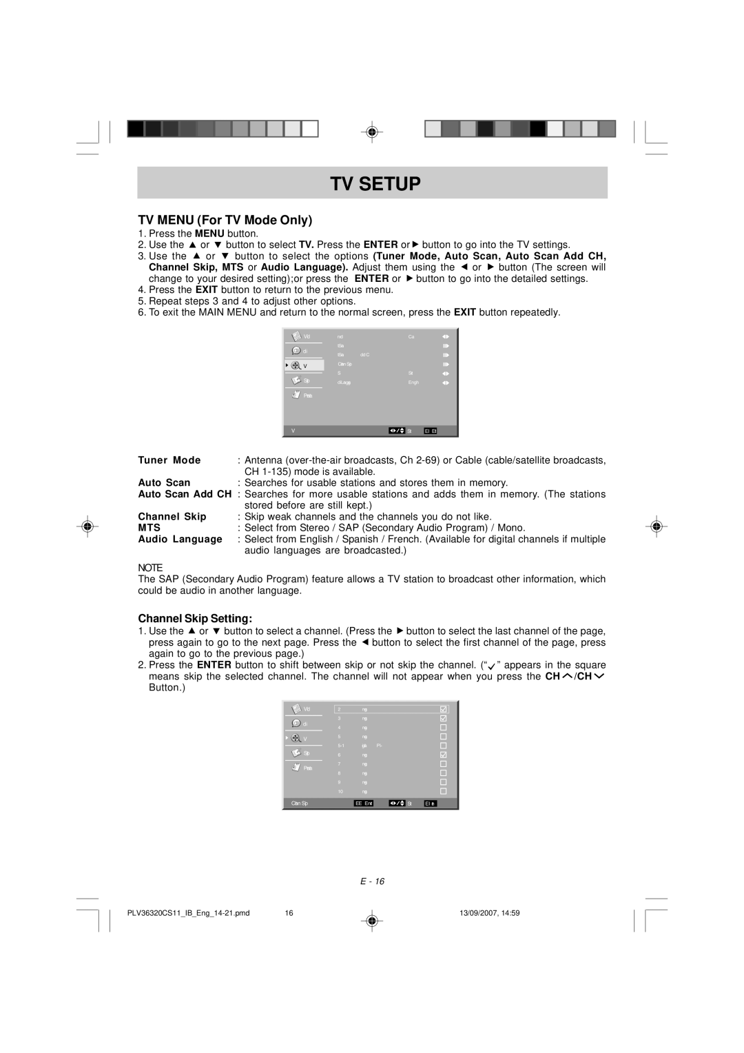 Audiovox FPE3208 manual Channel Skip Setting, Audio Language 