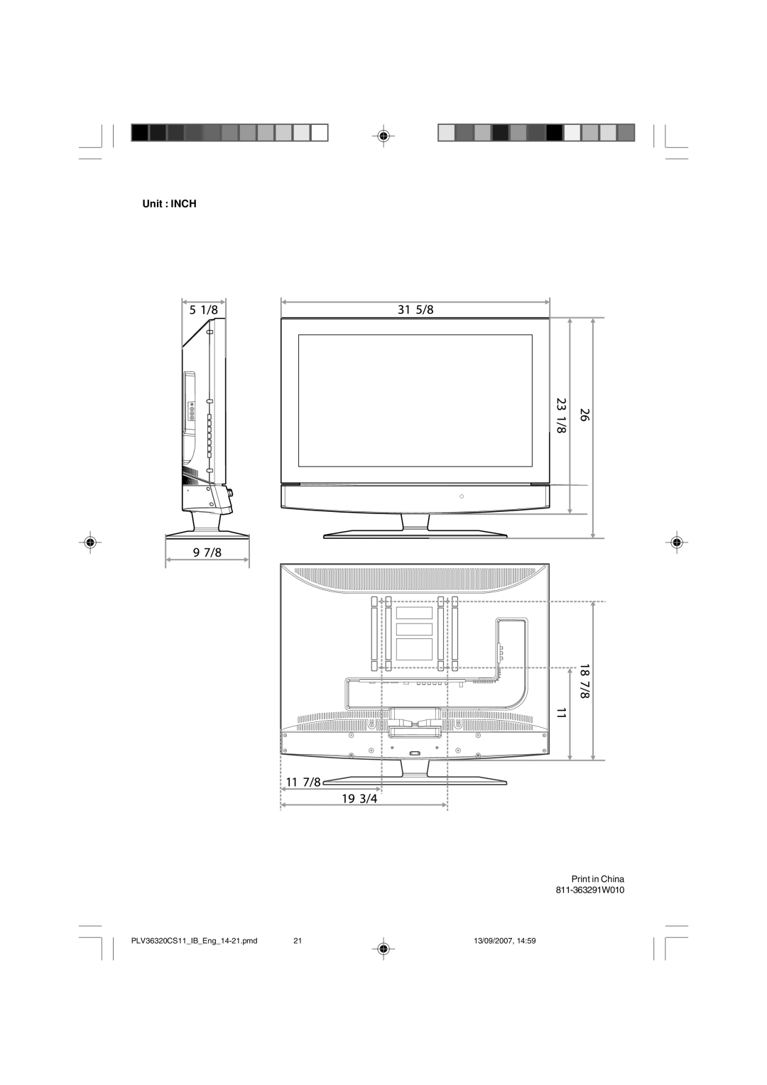 Audiovox FPE3208 manual Unit Inch 