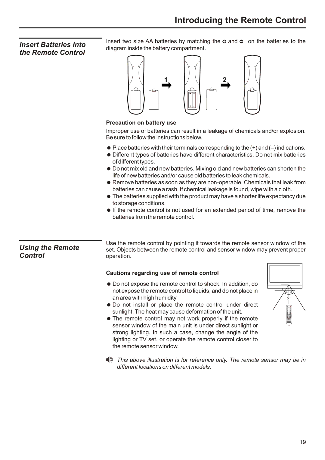 Audiovox FPE3706 operation manual Introducing the Remote Control, Precaution on battery use 