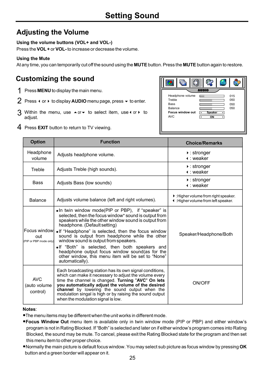 Audiovox FPE3707HR manual Setting Sound, Adjusting the Volume, Customizing the sound, Using the volume buttons VOL+ and VOL 