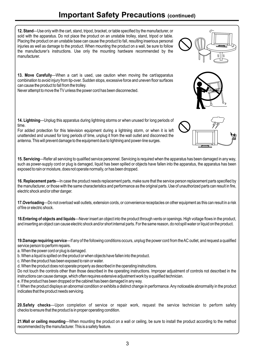 Audiovox FPE3707HR manual Important Safety Precautions 