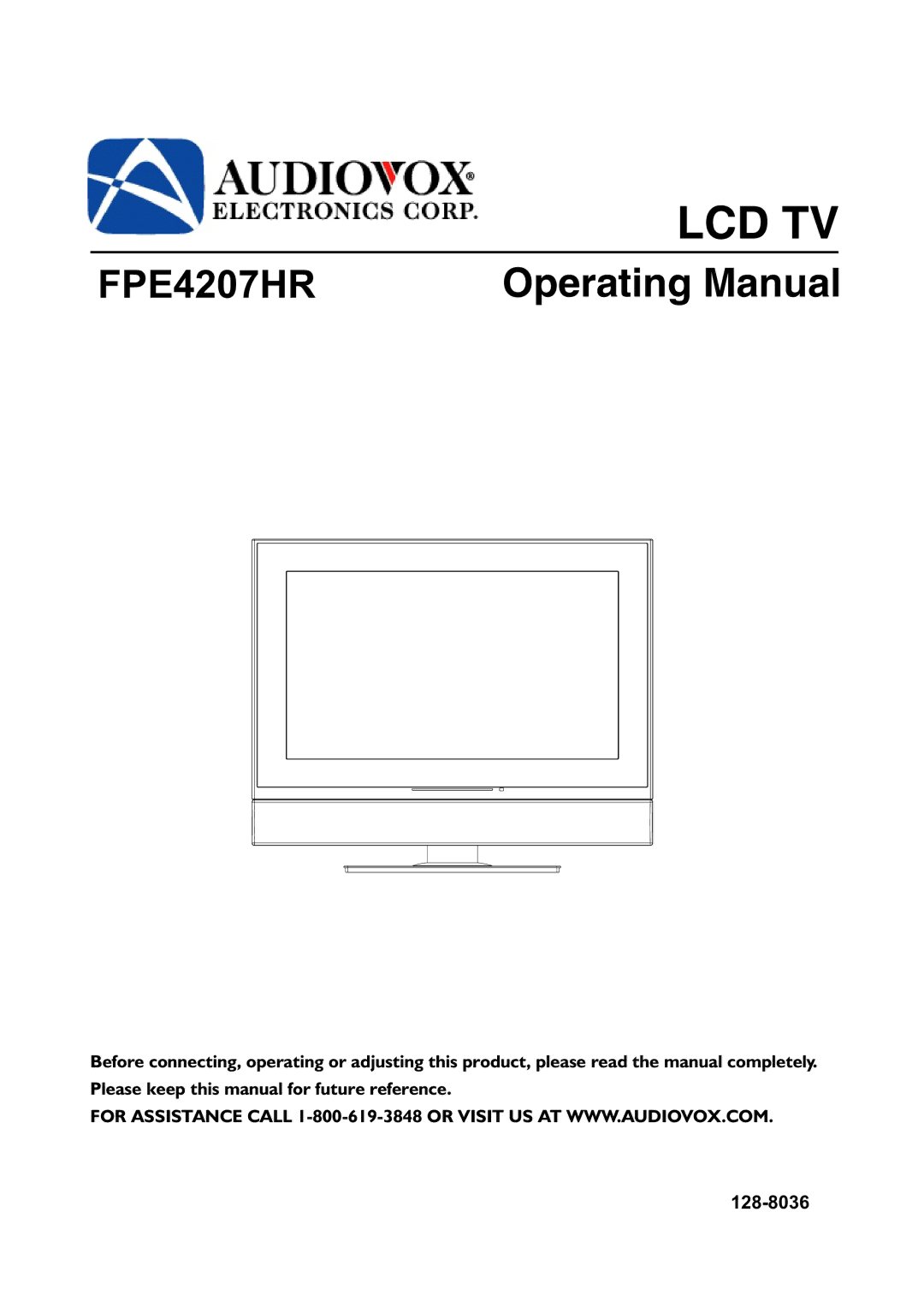 Audiovox FPE4207HR manual Lcd Tv, 128-8036 