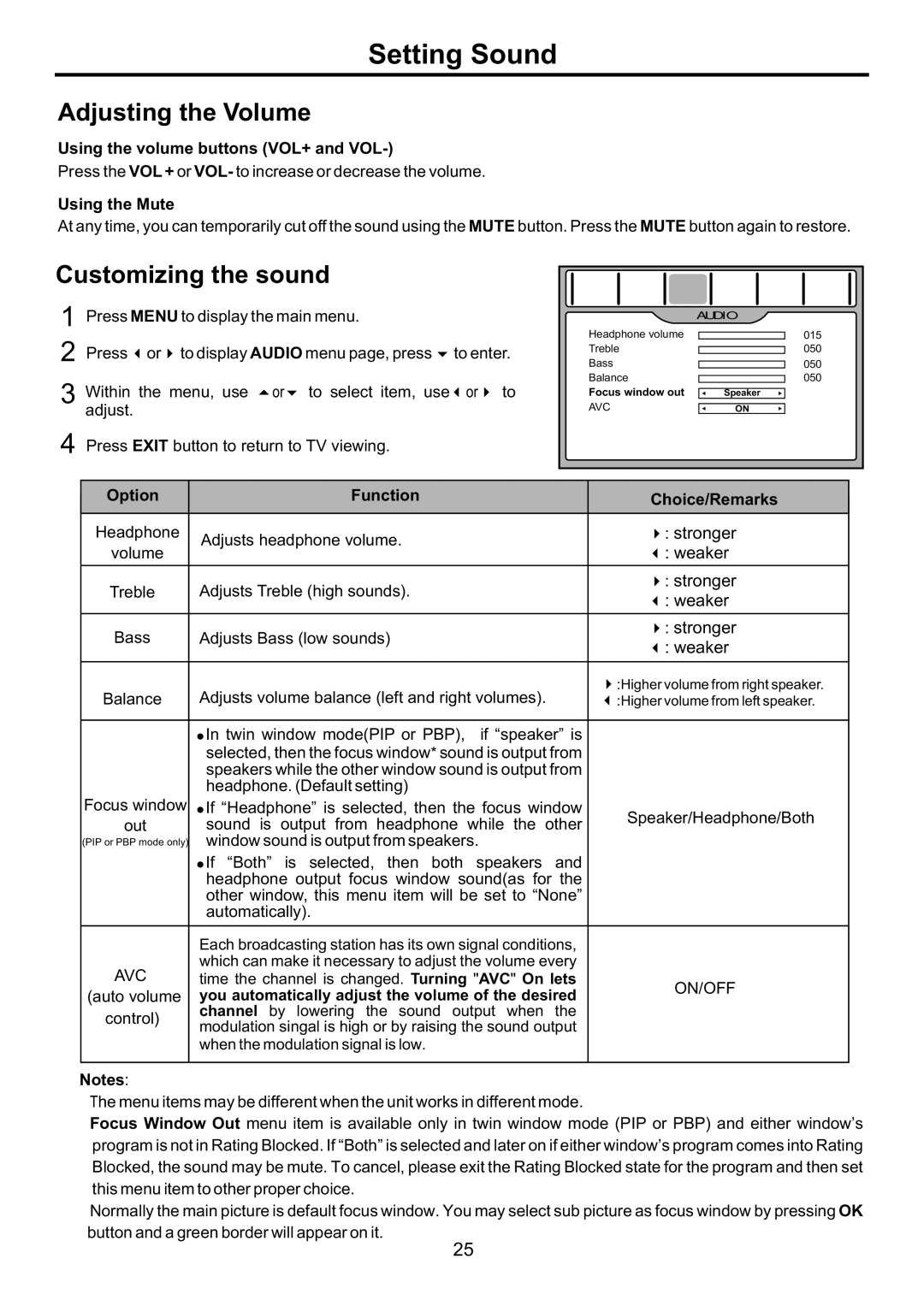 Audiovox FPE4207HR manual Setting Sound, Adjusting the Volume, Customizing the sound, Using the volume buttons VOL+ and VOL 