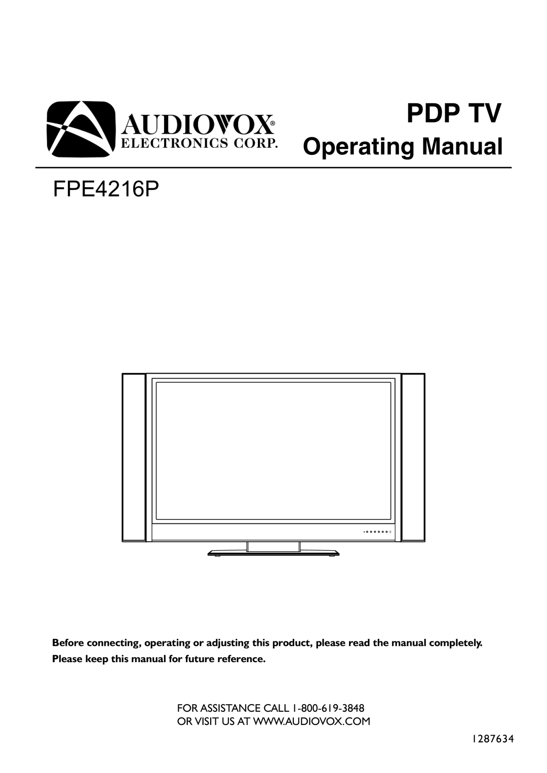 Audiovox FPE4216P manual Pdp Tv 