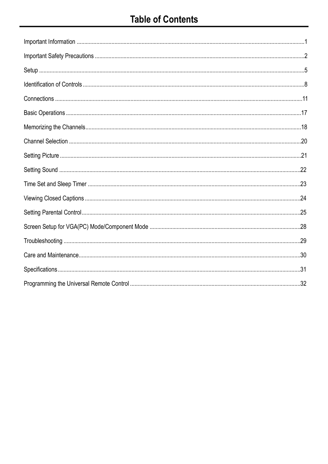 Audiovox FPE4216P manual Table of Contents 