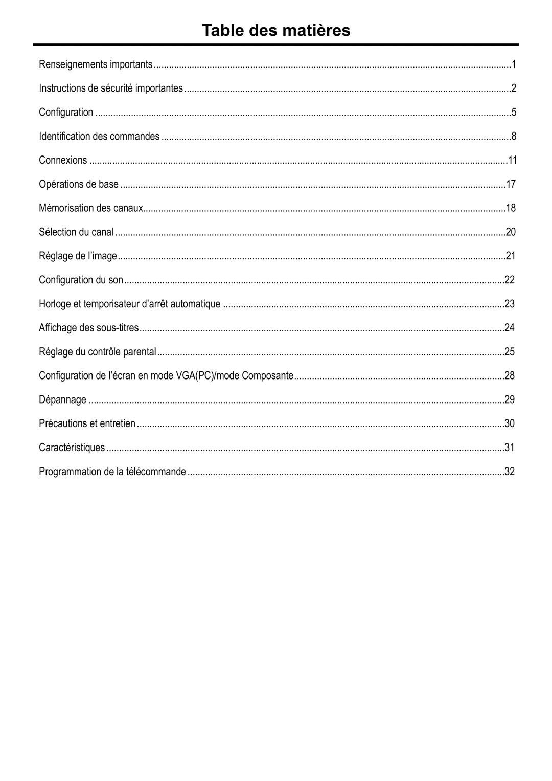 Audiovox FPE4216P manual Table des matières 