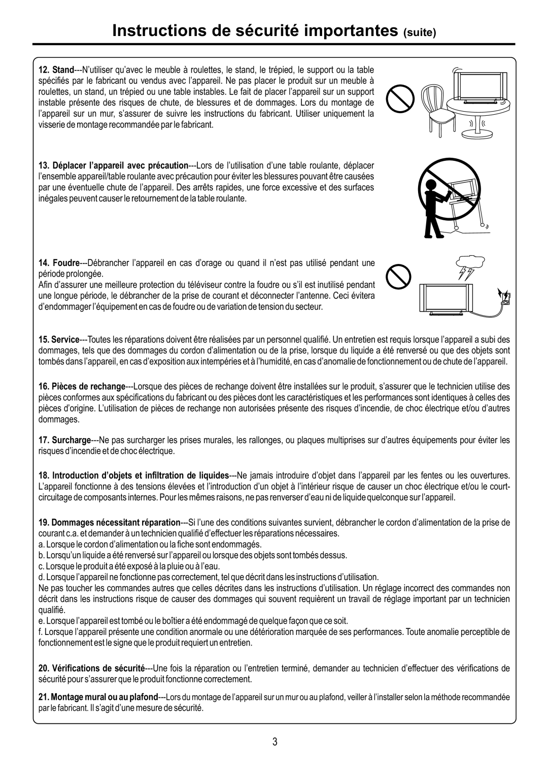 Audiovox FPE4216P manual Instructions de sécurité importantes suite 