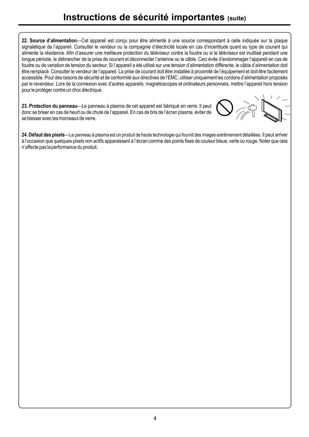 Audiovox FPE4216P manual Instructions de sécurité importantes suite 