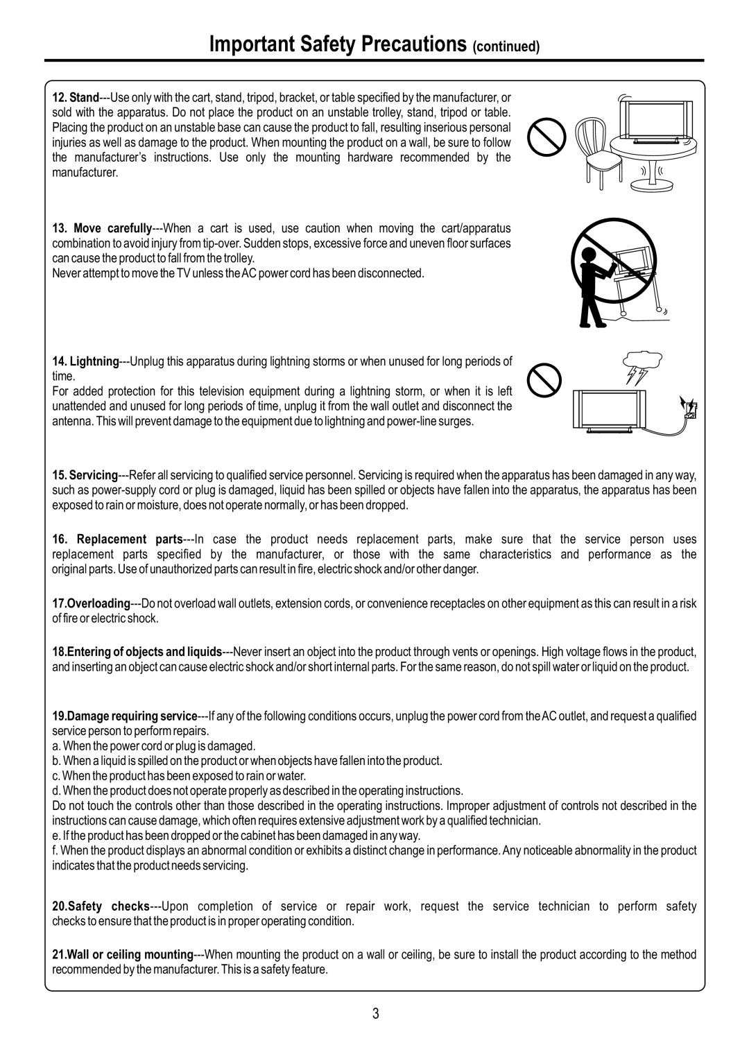 Audiovox FPE4216P manual Important Safety Precautions 