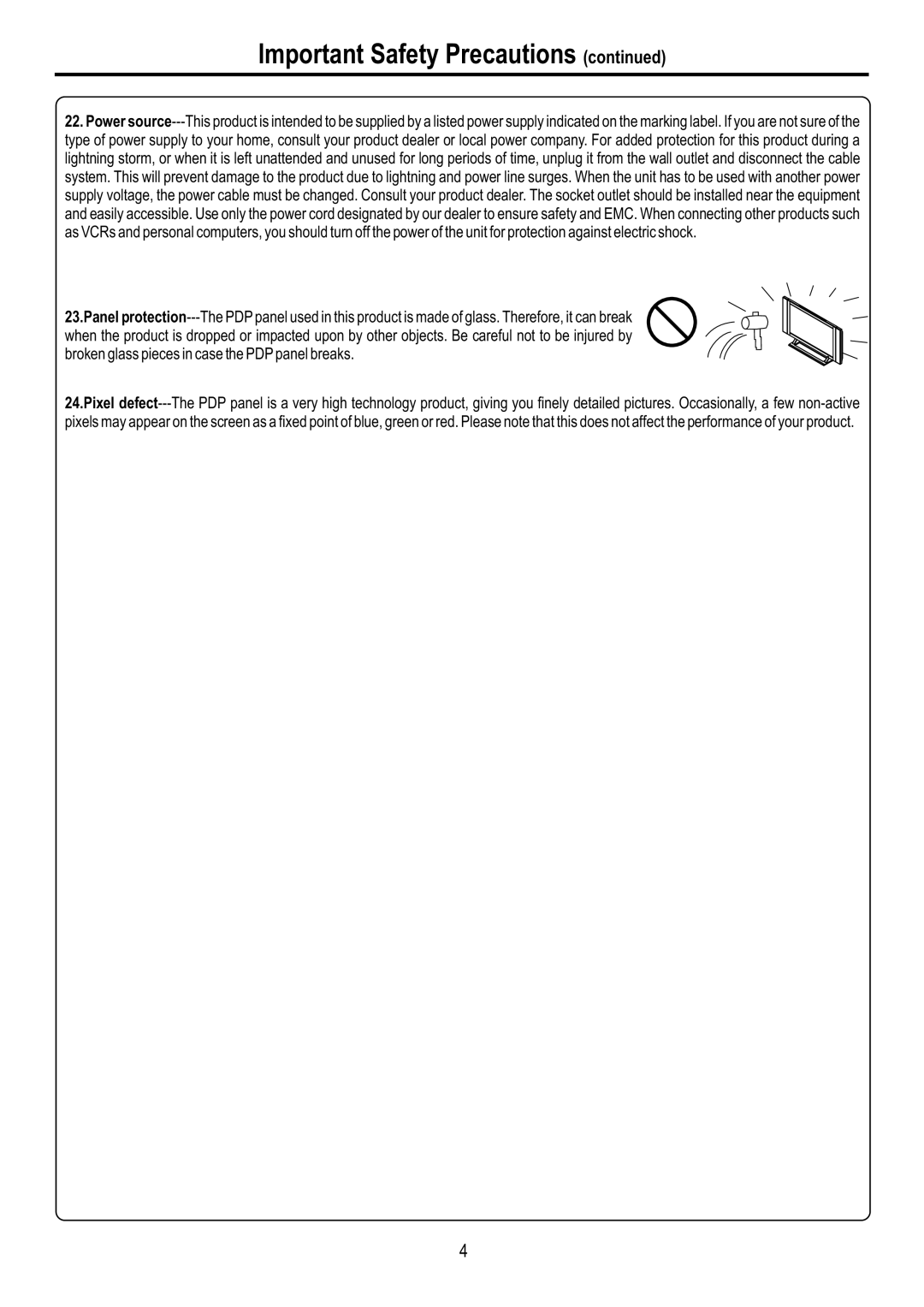 Audiovox FPE4216P manual Important Safety Precautions 