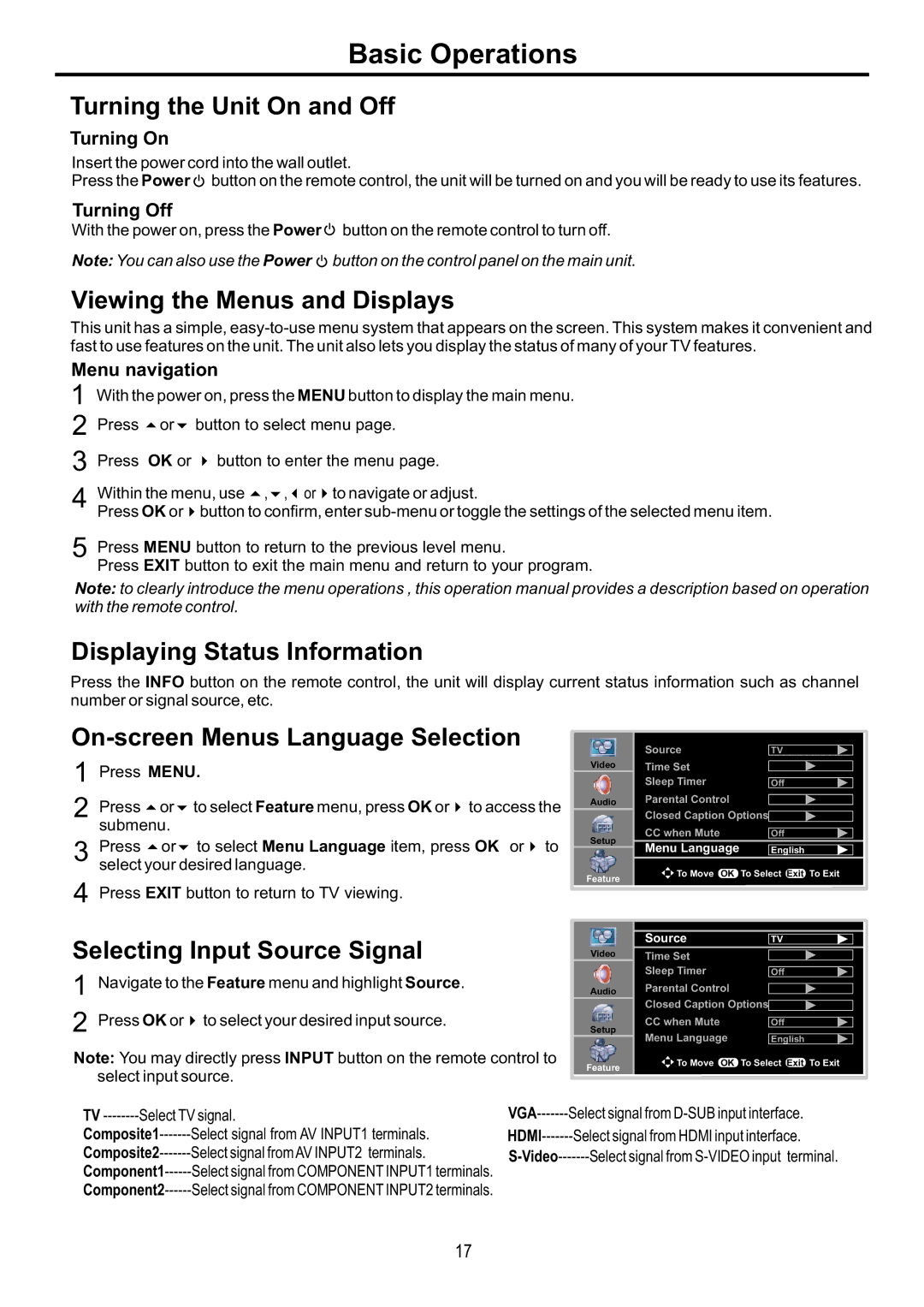 Audiovox FPE4217P manual Basic Operations 