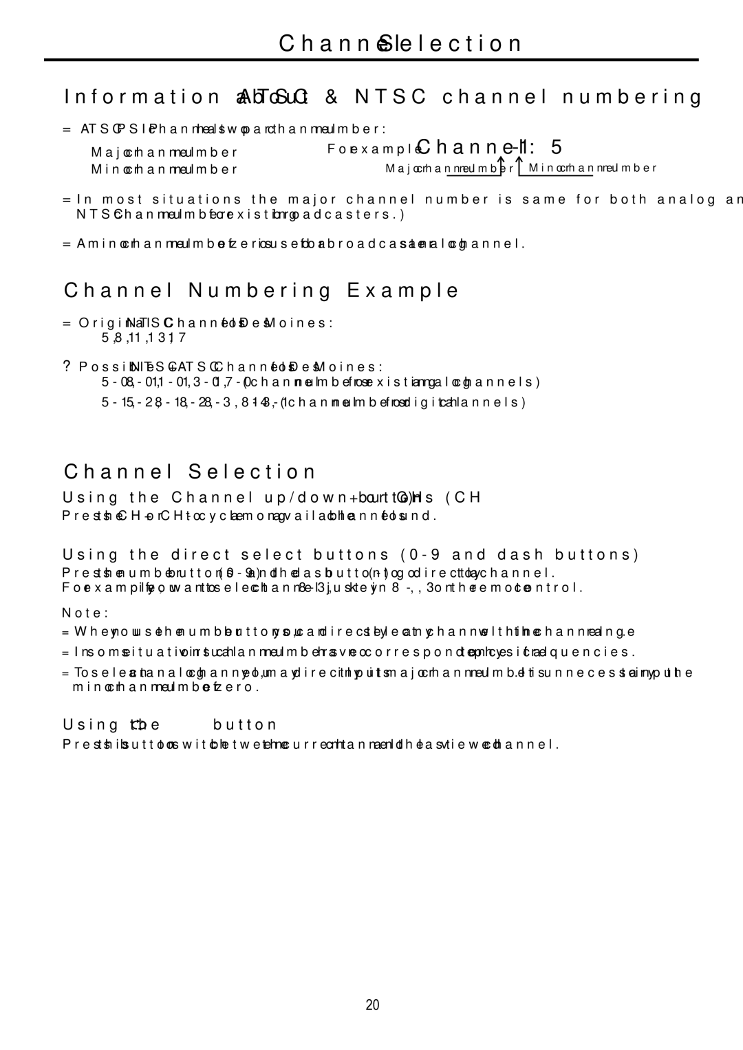 Audiovox FPE4217P manual Channel Selection, Information about Atsc & Ntsc channel numbering, Channel Numbering Example 