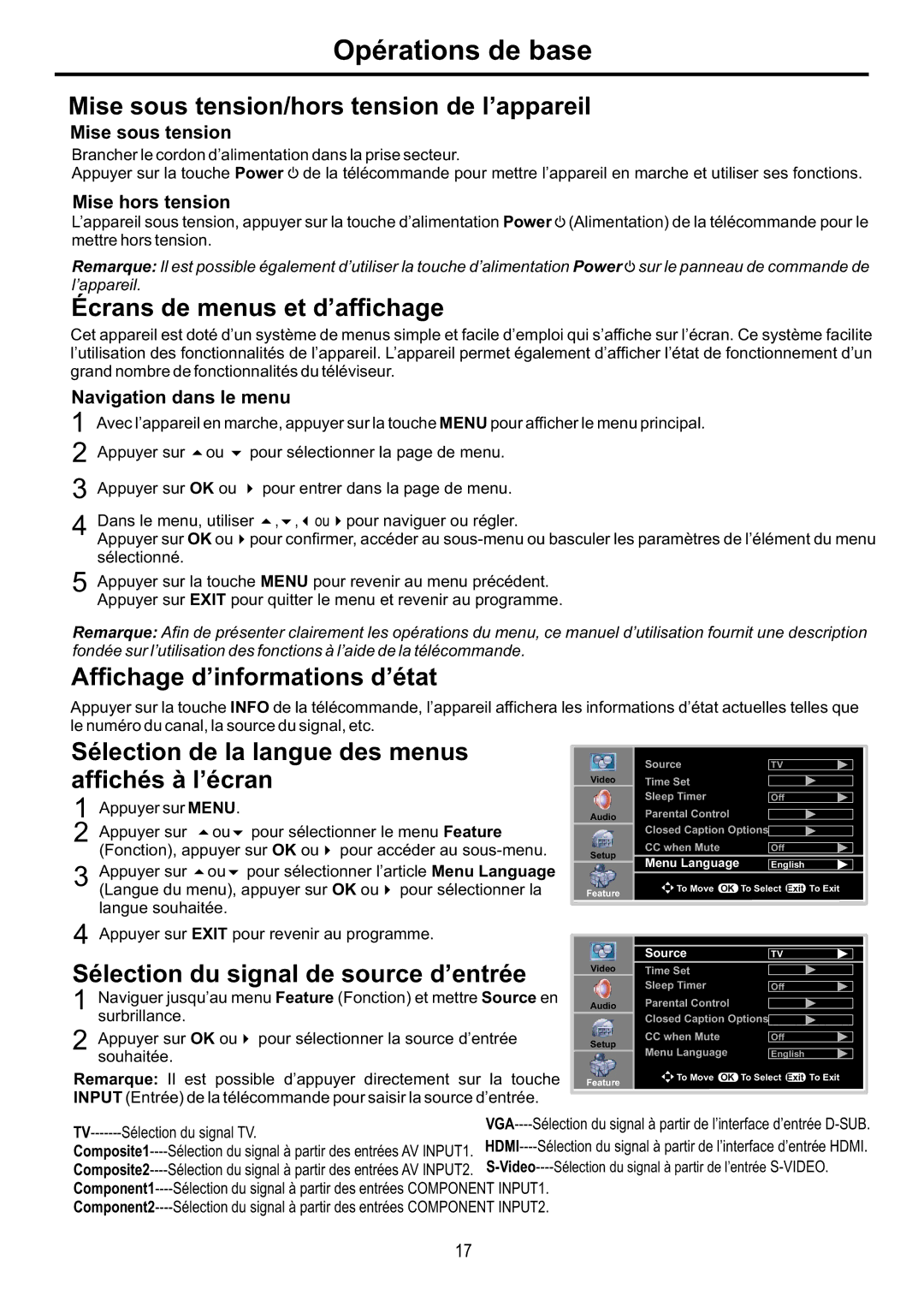 Audiovox FPE4217P manual Opérations de base 