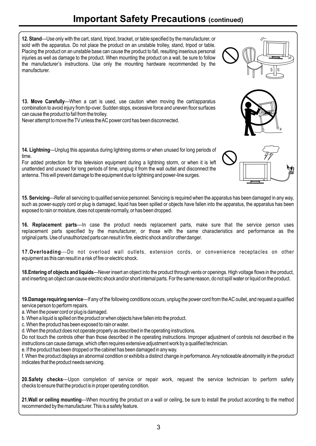 Audiovox FPE4707HR manual Important Safety Precautions 