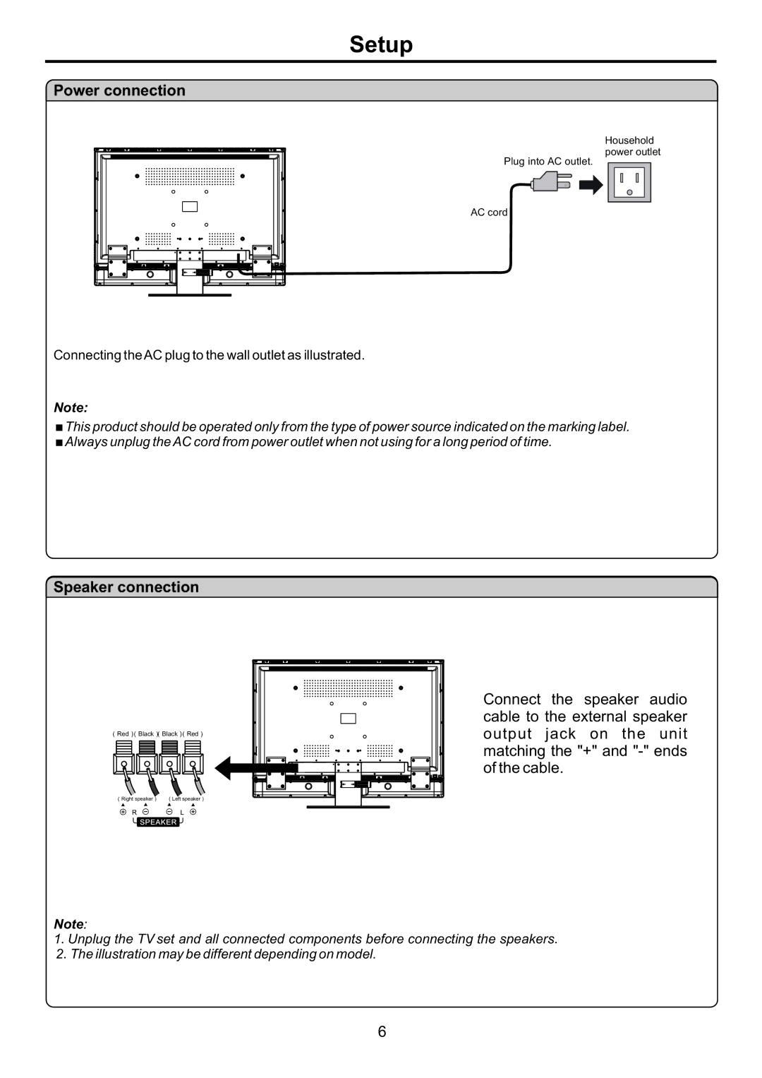 Audiovox FPE4707HR manual Power connection, Speaker connection 