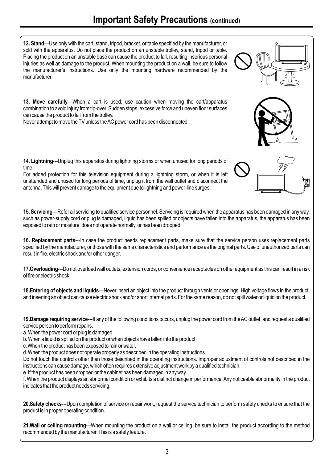 Audiovox FPE6317P manual Important Safety Precautions 