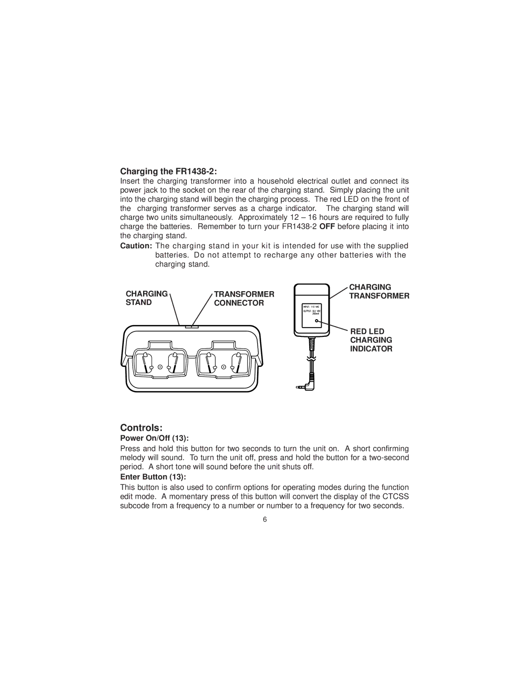 Audiovox FR-1438-2 owner manual Controls, Charging the FR1438-2 