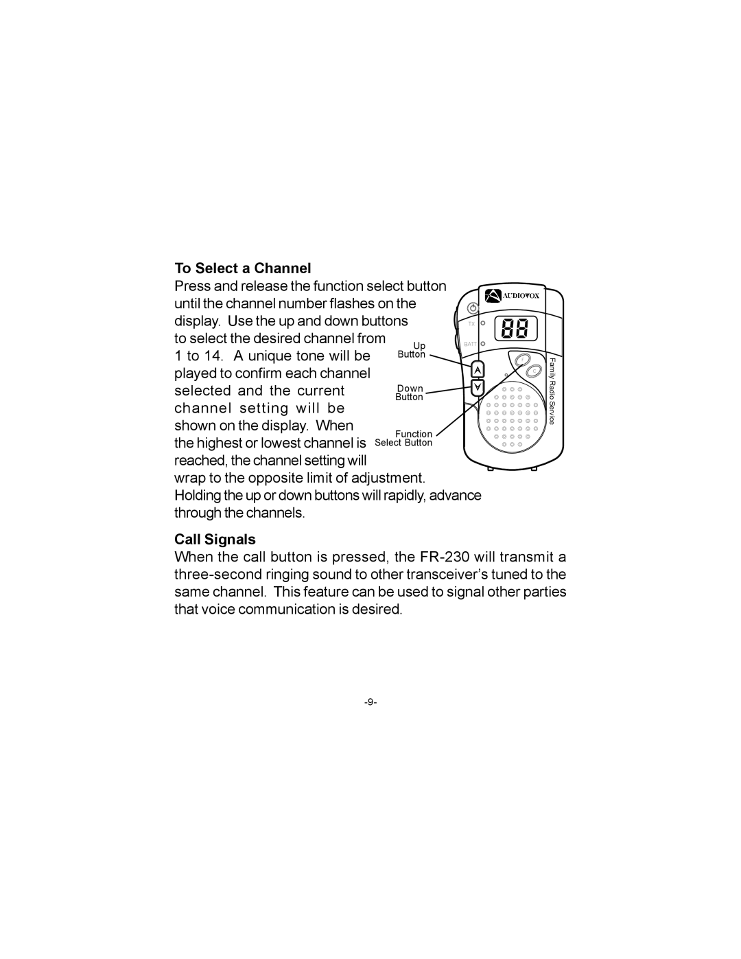 Audiovox FR-230 owner manual Family Radio Service 