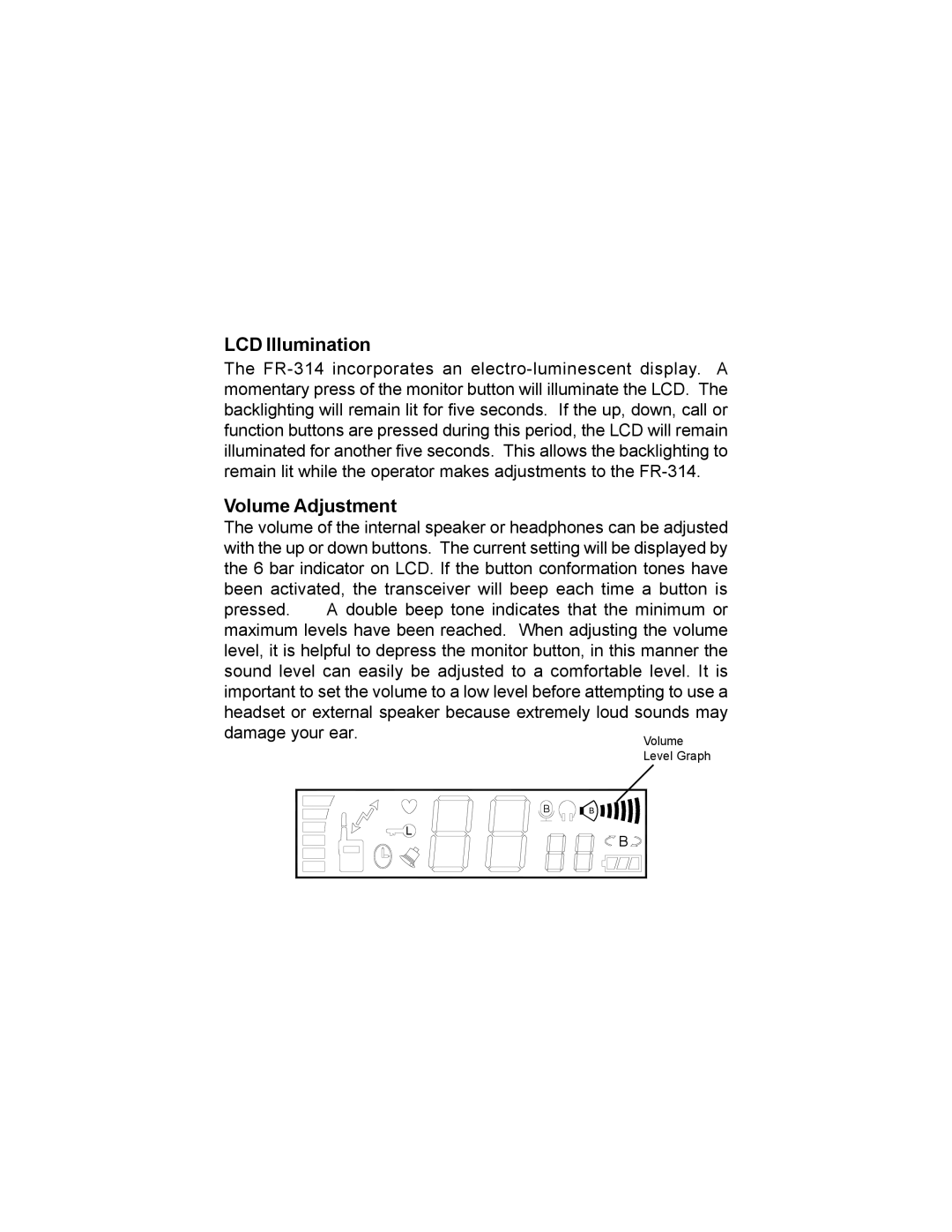 Audiovox FR-314 owner manual LCD Illumination, Volume Adjustment 