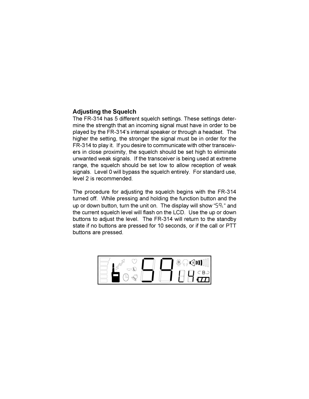 Audiovox FR-314 owner manual Adjusting the Squelch 