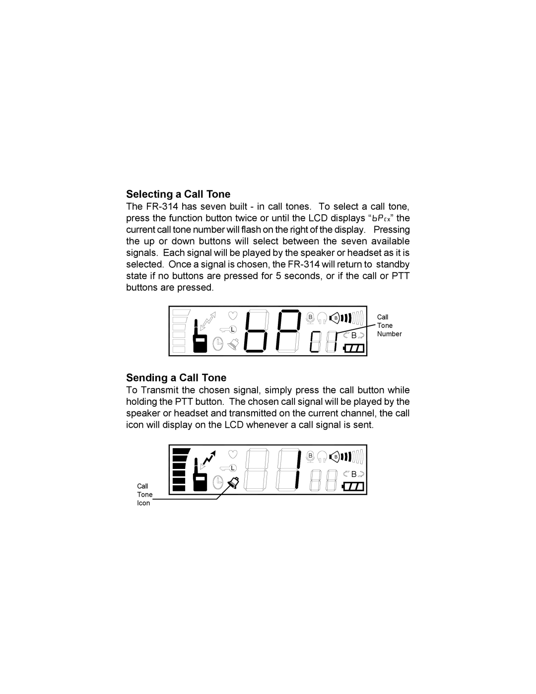 Audiovox FR-314 owner manual Selecting a Call Tone, Sending a Call Tone 