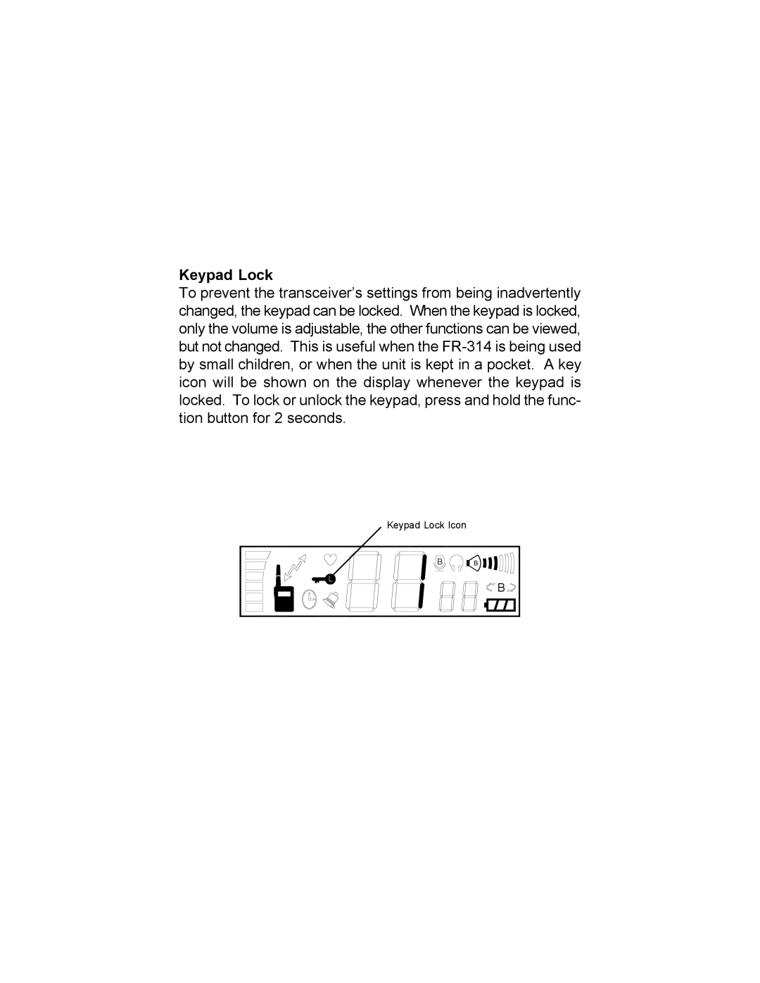 Audiovox FR-314 owner manual Keypad Lock Icon 