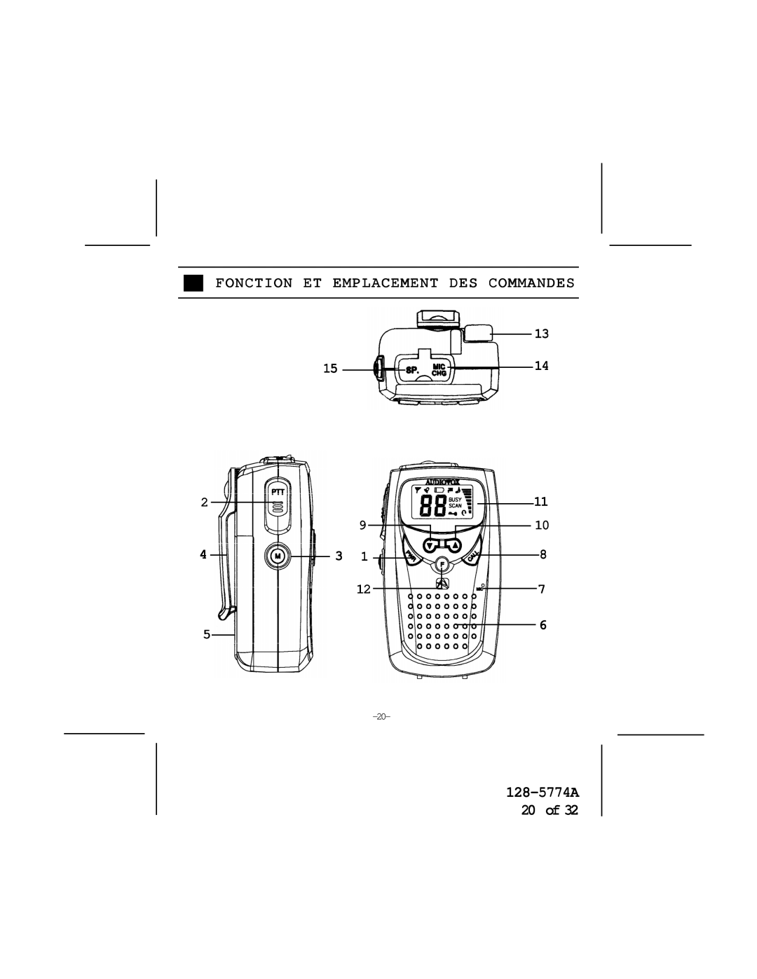 Audiovox FR-530 warranty Fonction ET Emplacement DES Commandes 