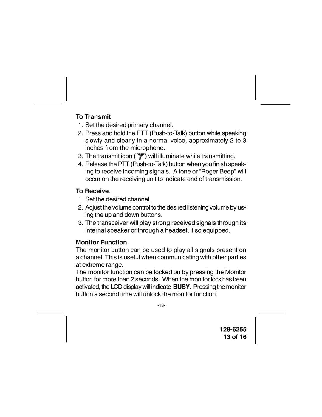 Audiovox FR-531 owner manual To Transmit 