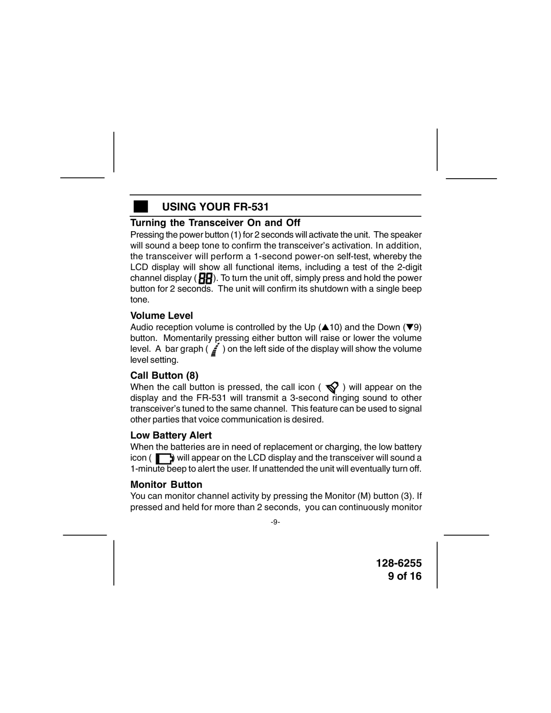 Audiovox owner manual Using Your FR-531 