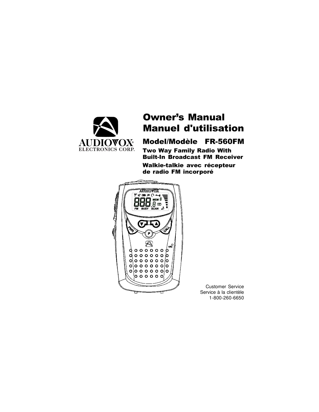 Audiovox manuel dutilisation Model/Modèle FR-560FM 