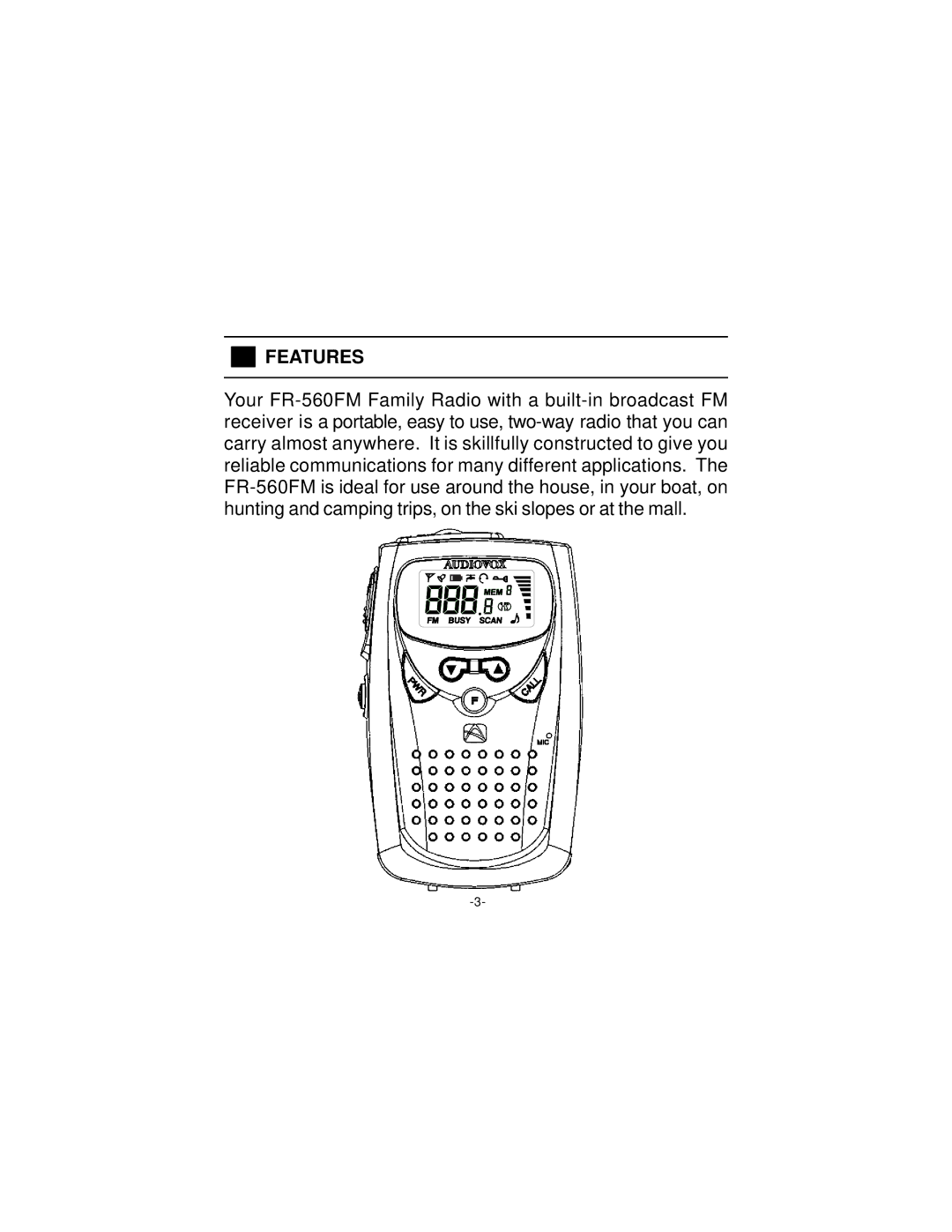 Audiovox FR-560FM manuel dutilisation Features 